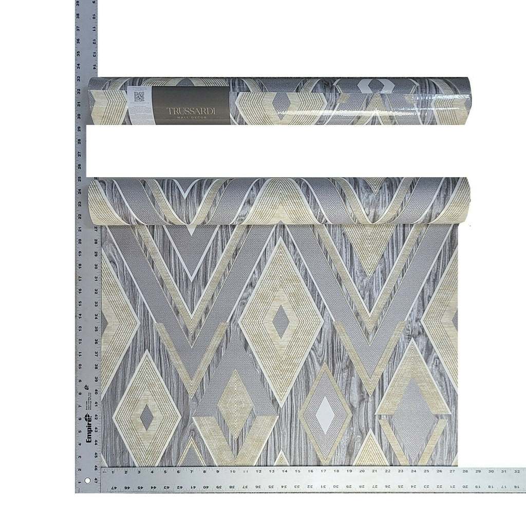 Z3426 Geometrical diamonds Chevron Gray Silver Gold Wallpaper