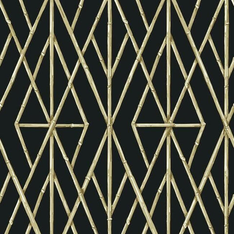 CV4448 York Riviera Bamboo Trellis Diamond Geometric Black Gold Wallpaper