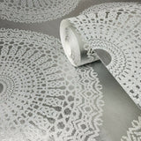 215021 Portofino Wallpaper lace Glassbeads textured silver Metallic lines 3D glass beads
