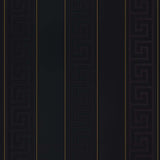 93524-4 Black Greek Key Gold Stripe Wallpaper