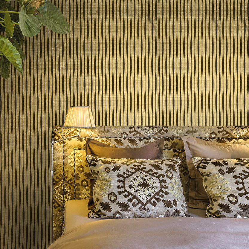 165022 Flock Gold Brown Stripes textured Wallpaper – wallcoveringsmart