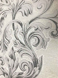 3543-10 White Black Damask Victorian Textured Wallpaper