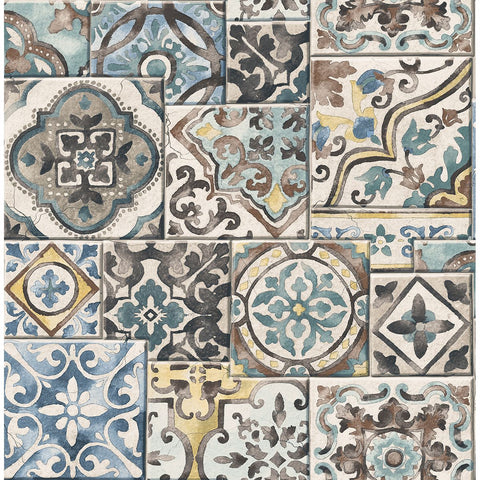 2701-22315 Marrakesh Tiles Teal Mosaic Wallpaper