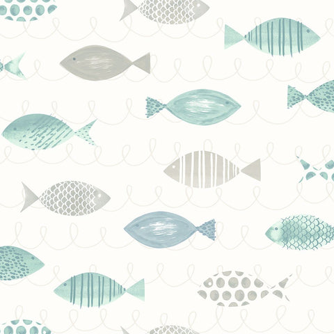 3120-12044 Key West Teal Sea Fish Wallpaper