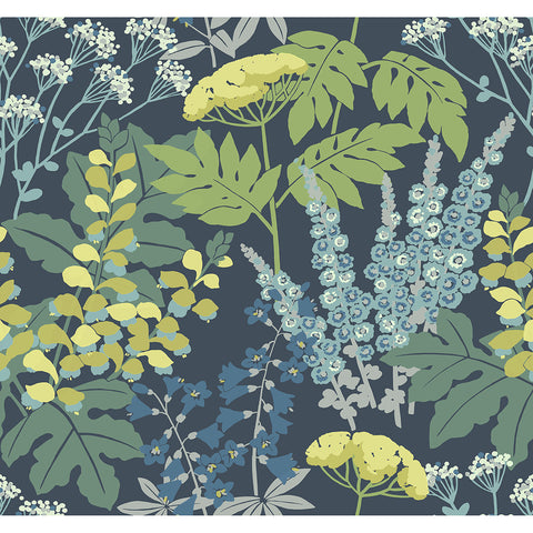 2973-90001 Brie Dark Blue Forest Flowers Wallpaper