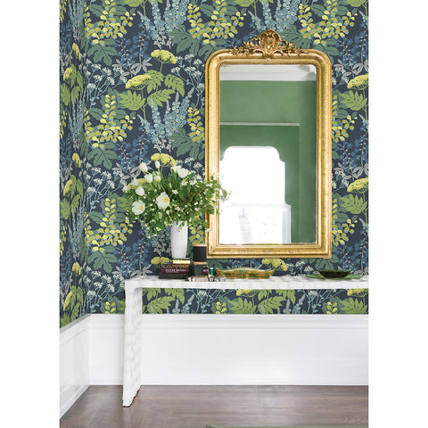 2973-90001 Brie Dark Blue Forest Flowers Wallpaper
