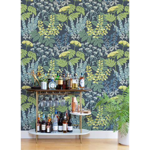 2973-90001 Brie Dark Blue Forest Flowers Wallpaper