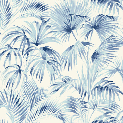 4071-71016 Manaus Blue Palm Frond Wallpaper