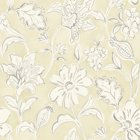 4071-71041 Plumeria Yellow Floral Trail Wallpaper