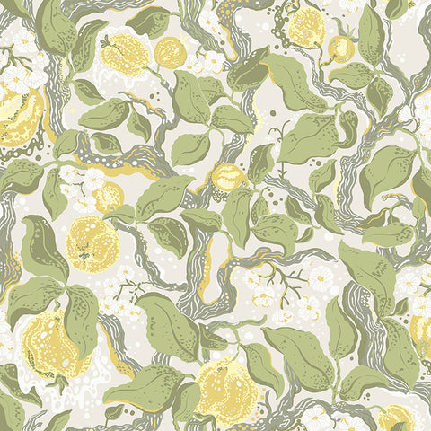 4143-22027 Kort Yellow Fruit and Floral Wallpaper
