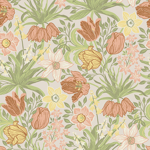 4143-34028 Cecilia Chartreuse Tulip and Daffodil Wallpaper
