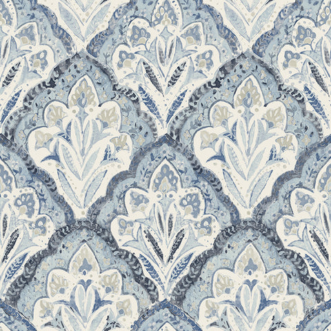 3125-72337 Mimir Blue Quilted Damask Wallpaper