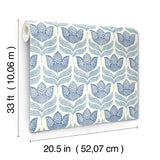 3125-72345 Cathal Blue Tulip Block Print Wallpaper