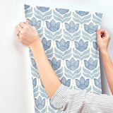 3125-72345 Cathal Blue Tulip Block Print Wallpaper