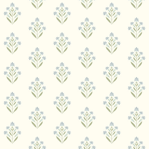3125-72351 Kova Aquamarine Floral Crest Wallpaper