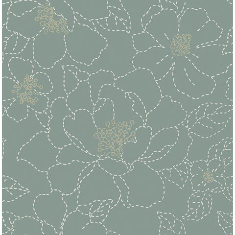 4122-27006 Gardena Sea Green Embroidered Floral Wallpaper