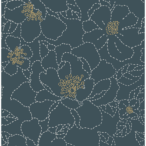 4122-27009 Gardena Indigo Embroidered Floral Wallpa