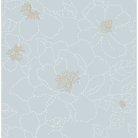 4122-27011 Gardena Sky Blue Embroidered Floral Wall