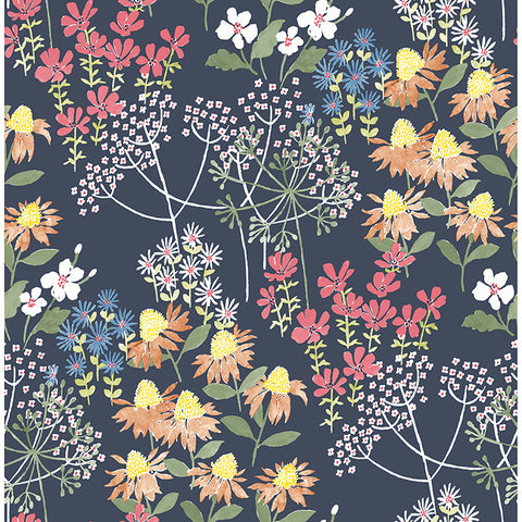 4122-27016 Cultivate Navy Springtime Blooms Wallpaper