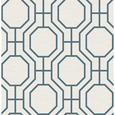 4122-27048 Manor Blue Geometric Trellis Wallpaper