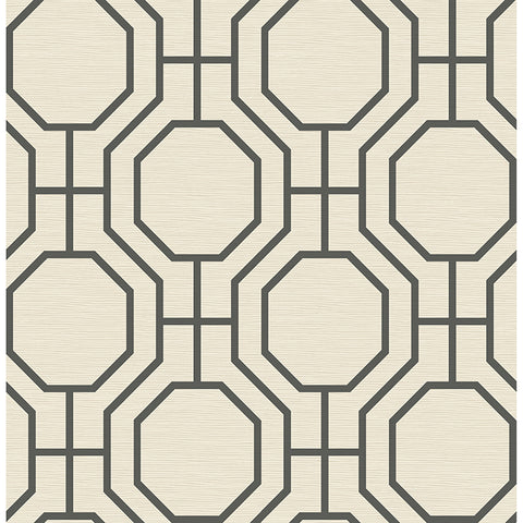 4122-27049 Manor Black Geometric Trellis Wallpaper