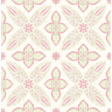 1014-001826 Off Beat Ethnic Pink Geometric Floral Wallpaper