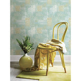 1014-001863 Flower Power Turquoise Patchwork Wallpaper