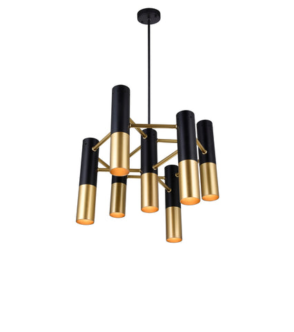 1015P17-7-129 Anem 7 Light Down Chandelier With Matte Black & Satin Gold Finish