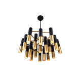 1015P26-19-129 Anem 19 Light Down Chandelier With Matte Black & Satin Gold Finish