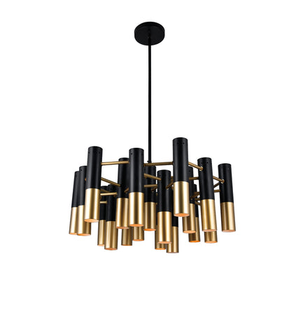 1015P26-19-129 Anem 19 Light Down Chandelier With Matte Black & Satin Gold Finish