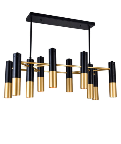 1015P32-10-129 Anem 10 Light Down Chandelier With Matte Black & Satin Gold Finish