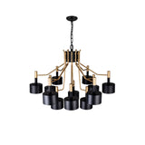 1017P32-12-129-A Corna 12 Light Down Chandelier With Matte Black & Satin Gold Finish