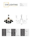 1017P32-12-129-A Corna 12 Light Down Chandelier With Matte Black & Satin Gold Finish