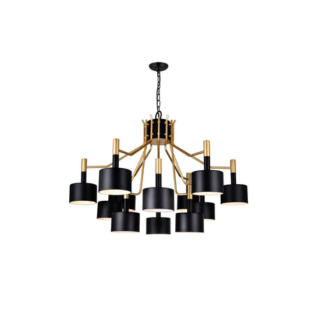 1017P32-12-129-A Corna 12 Light Down Chandelier With Matte Black & Satin Gold Finish