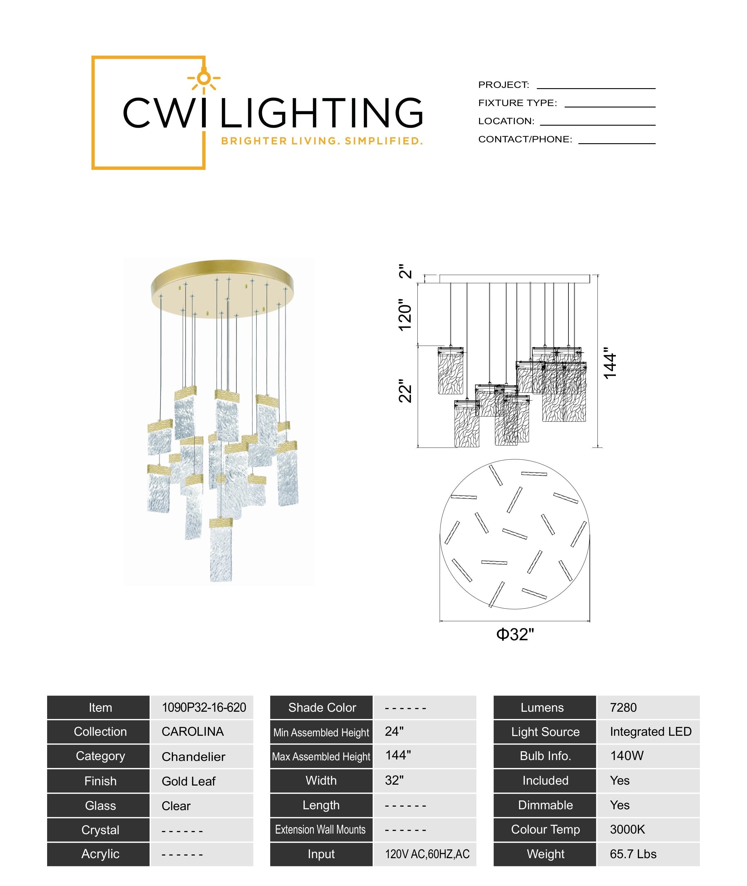 1090P32-16-620 Carolina LED Chandelier With Gold Leaf Finish