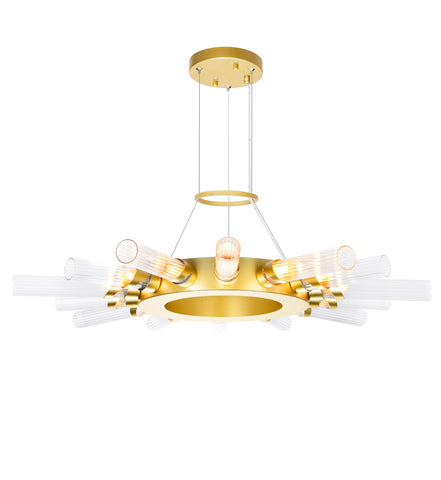 1121P28-14-602 Collar 14 Light Chandelier With Satin Gold Finish