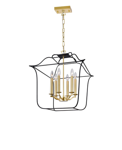 1223P20-6-602 Tudor 6 Light Chandelier With Satin Gold & Black Finish