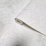 12392, FJ41204 Light gray off white gold metallic Floral Morrissey Flowers Frost Wallpaper roll
