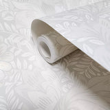 12392, FJ41204 Light gray off white gold metallic Floral Morrissey Flowers Frost Wallpaper roll
