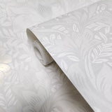 12392, FJ41204 Light gray off white gold metallic Floral Morrissey Flowers Frost Wallpaper roll
