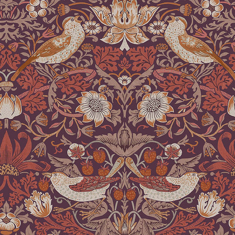 124229 William Morris Strawberry Thief Plum Wallpaper 