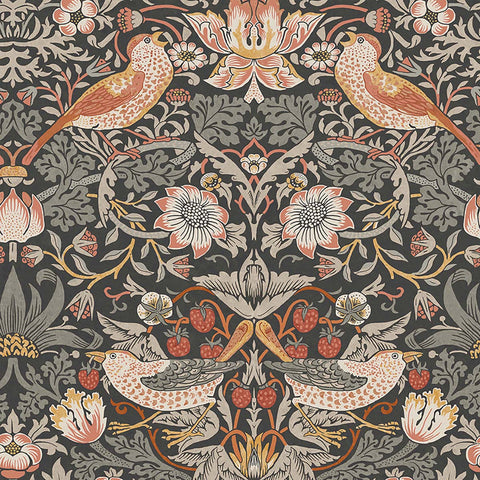 124230 William Morris Strawberry Thief Charcoal Wallpaper