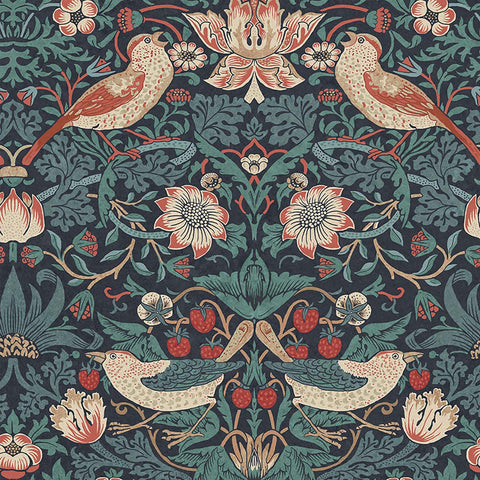 124231 William Morris Strawberry Thief Deep Blue Wallpaper