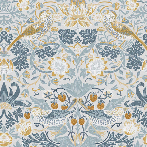 124232 William Morris Strawberry Thief Soft Blue Wallpaper 