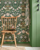 124234 William Morris Strawberry Thief Rich Green Wallpaper 