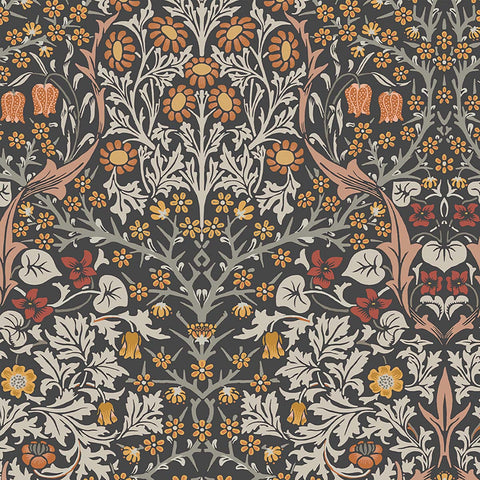 124250 William Morris Blackthorn Charcoal Burnt Orange Wallpaper