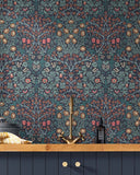 124251 William Morris Blackthorn Navy Wallpaper 