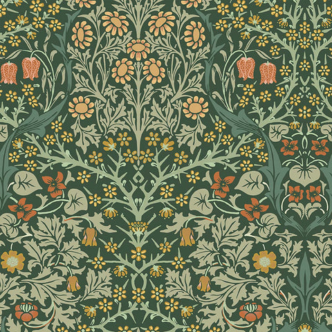 124252 William Morris Blackthorn Deep Green Wallpaper 