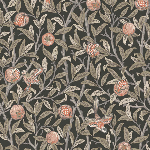 124258 William Morris Bird Pomegranate Charcoal Wallpaper 