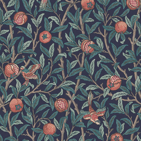 124259 William Morris Bird Pomegranate Navy Wallpaper